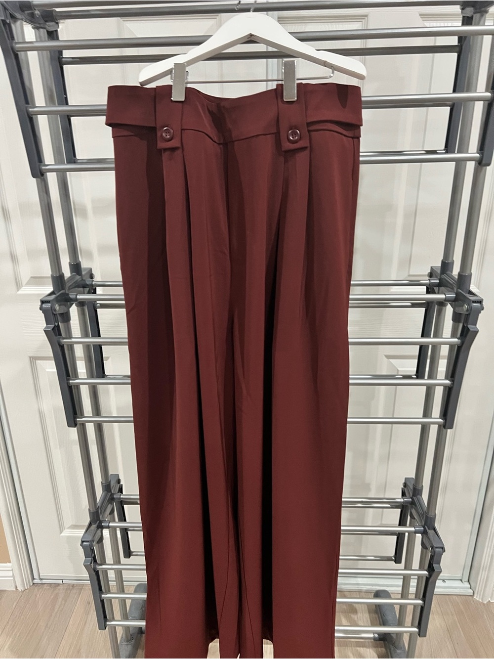 Commense High-Waist Wide Leg Pants - Burgundy